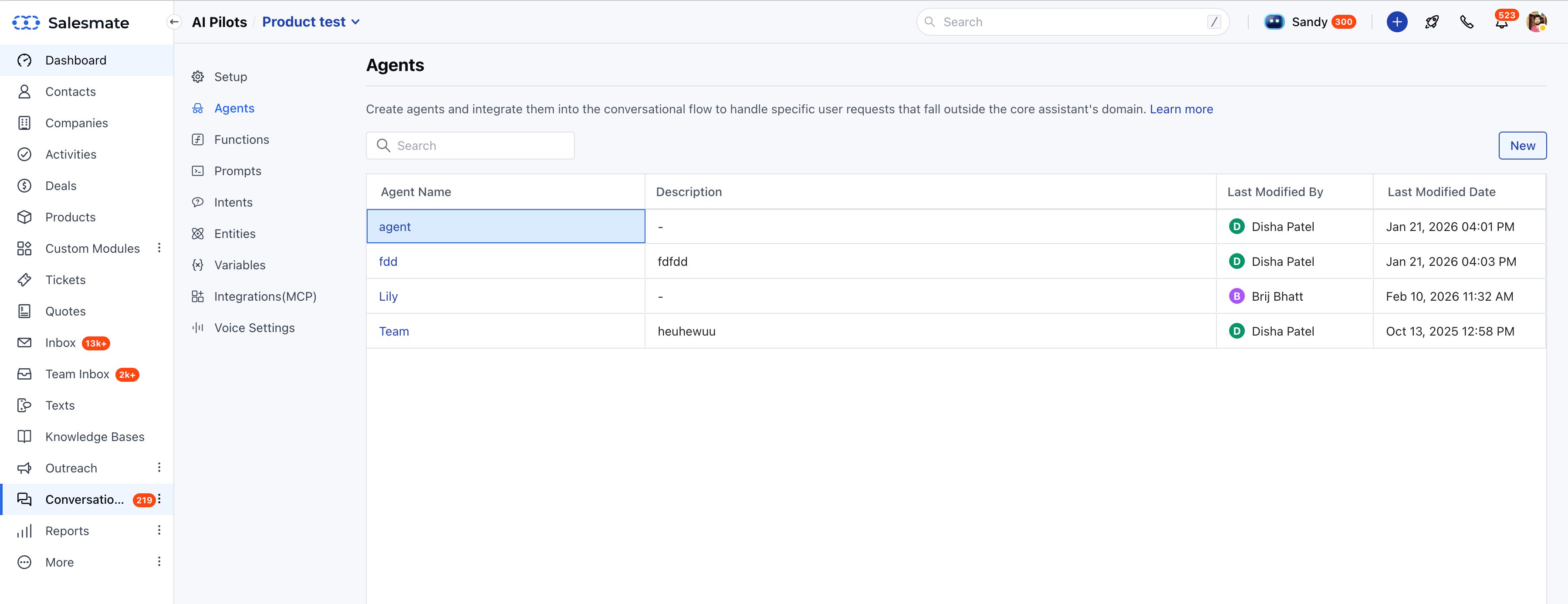AI Pilots - Agents · Full sidebar navigation reveals the four-pillar structure