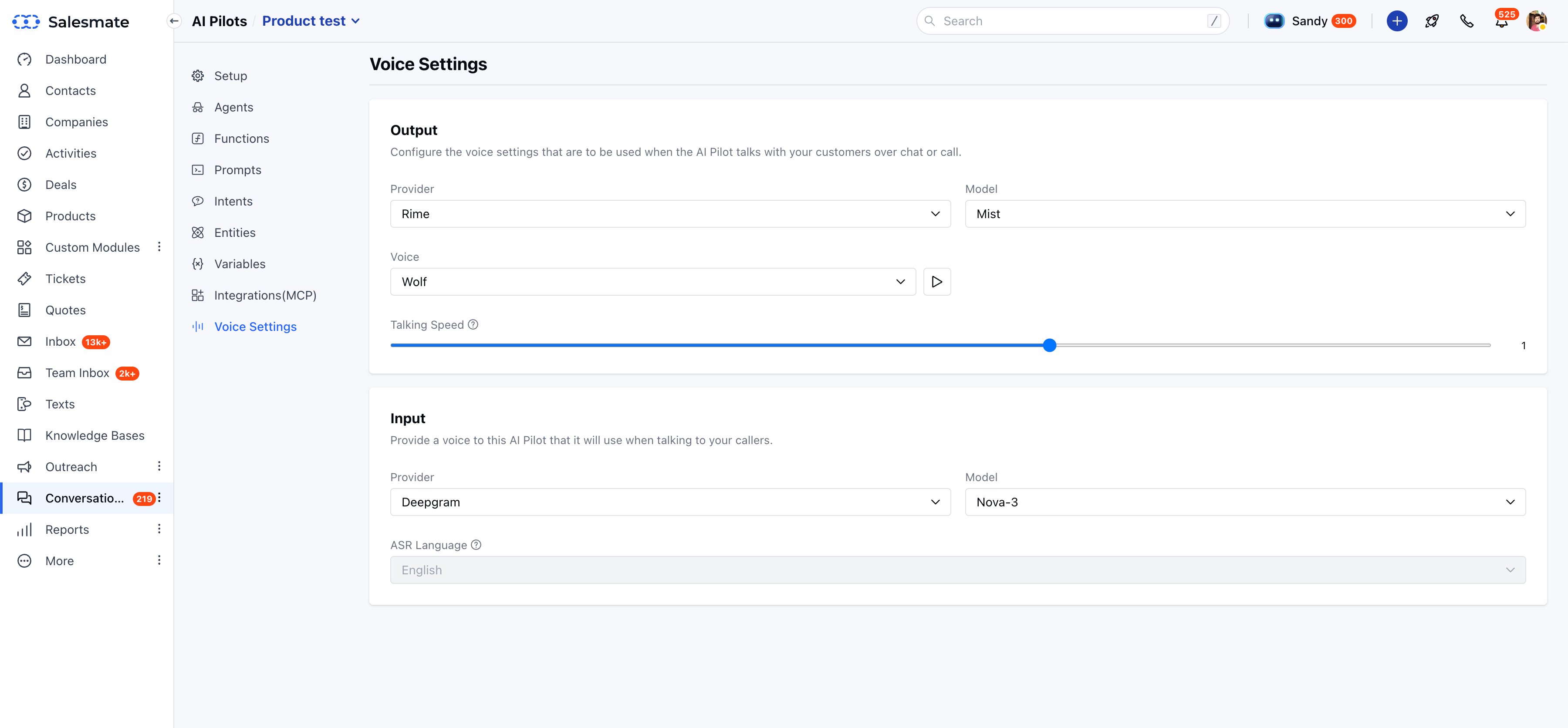 Voice Settings - Rime + Deepgram providers