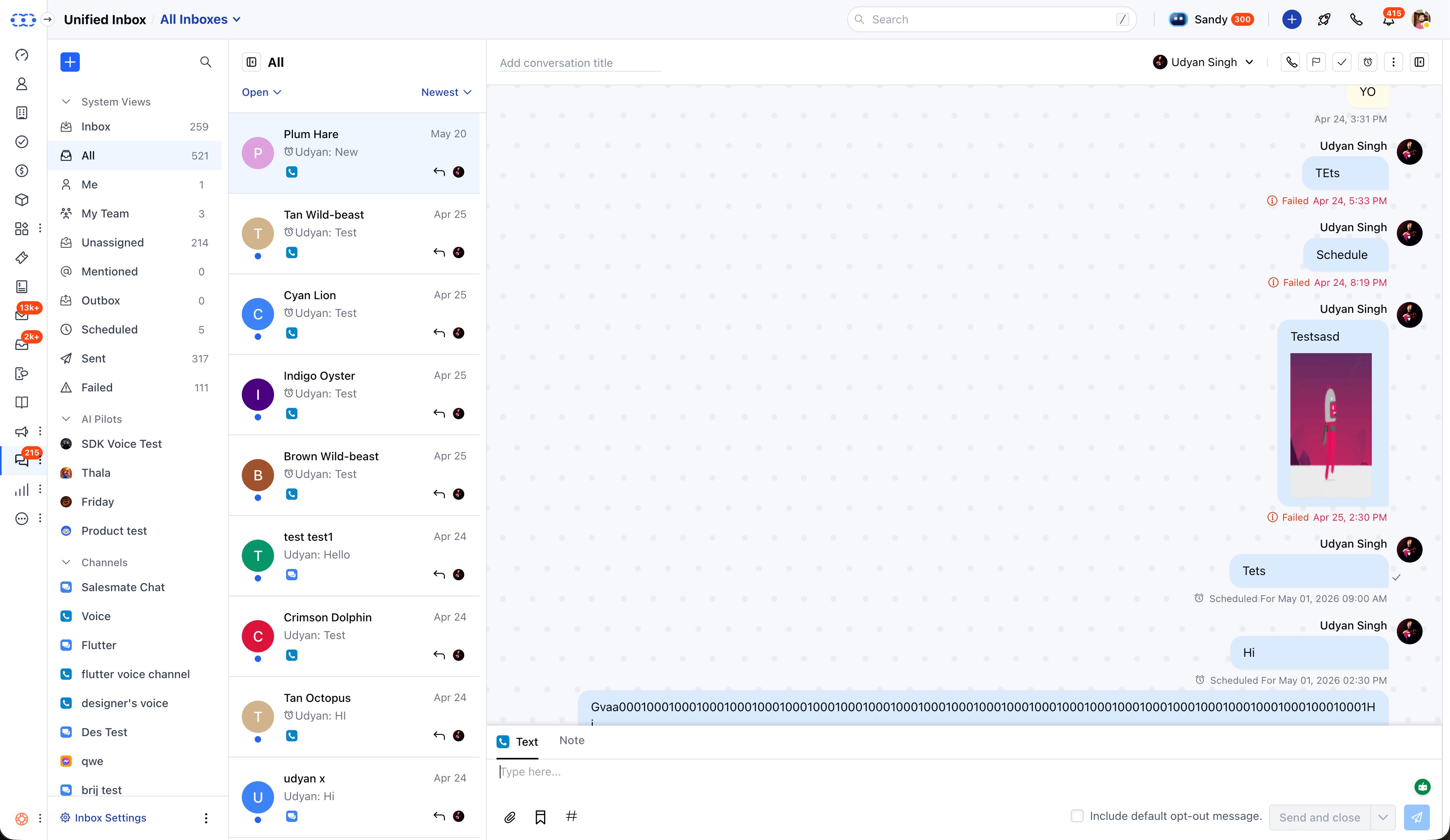 Unified Inbox - system views, channel list, and conversation panel